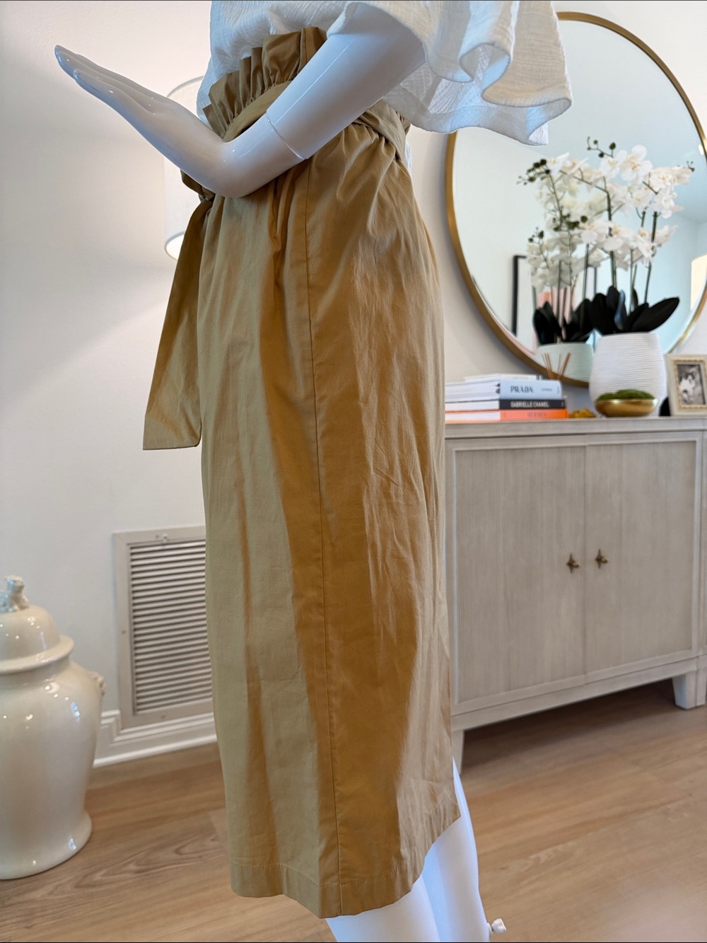 Who What Wear Camel Paperbag Midi Skirt with Self-Tie Belt - Picture 3 of 8